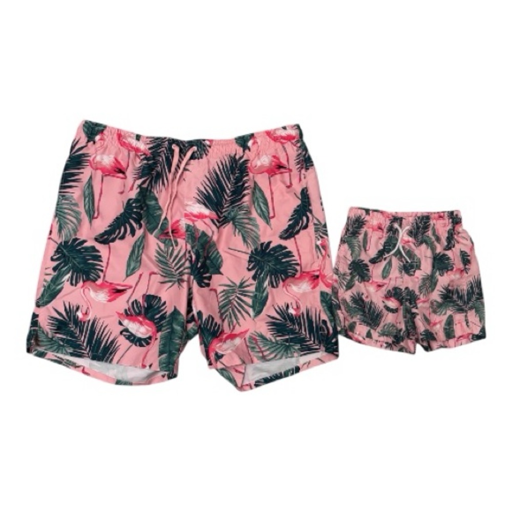 Matching Set: Old Navy Pink and Green Flamingo Swim Trunks
